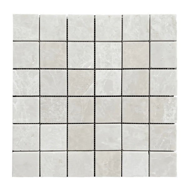 White Pearl Botticino Beige Marble 2x2 Square Mosaic Polished tile sheet