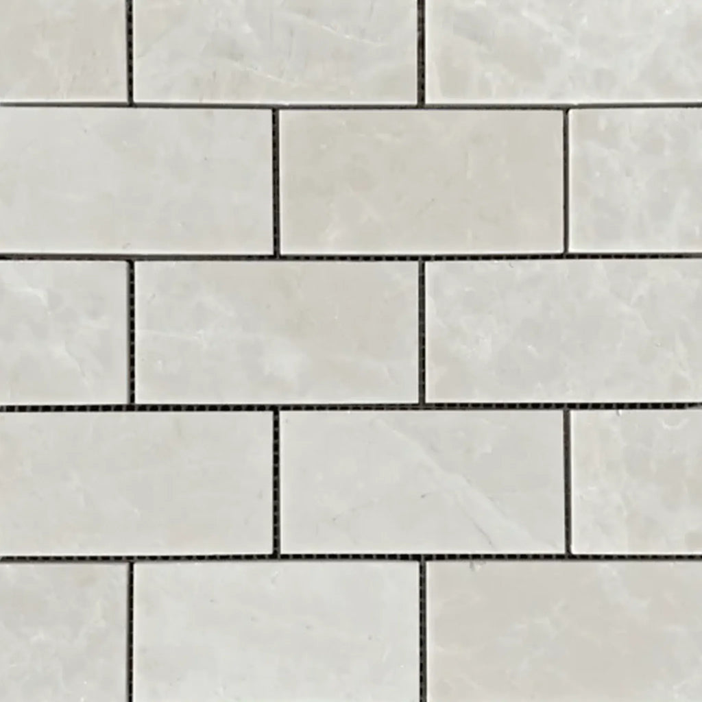 Rectangular off-white tile mosaic of White Pearl Botticino Beige Marble 2X4 Brick