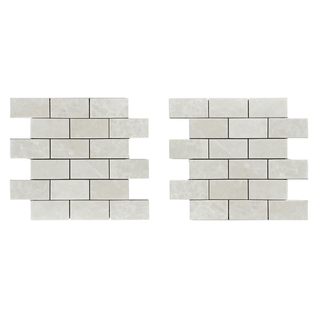 Two white brick tile sheets of White Pearl/Botticino Beige Marble mosaic