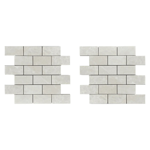 Two white brick tile sheets of White Pearl/Botticino Beige Marble mosaic