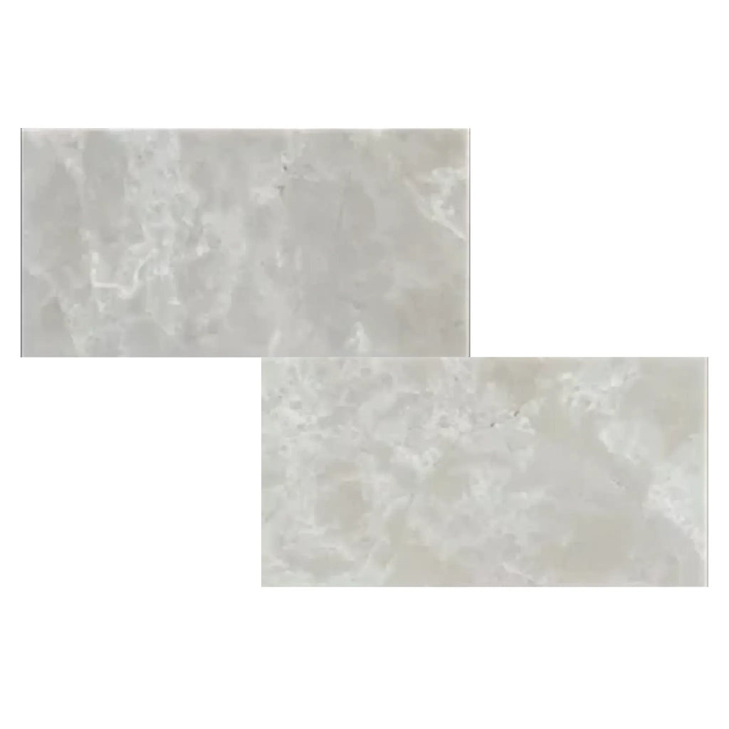 Two rectangular White Pearl and Botticino Beige marble tiles, polished or honed