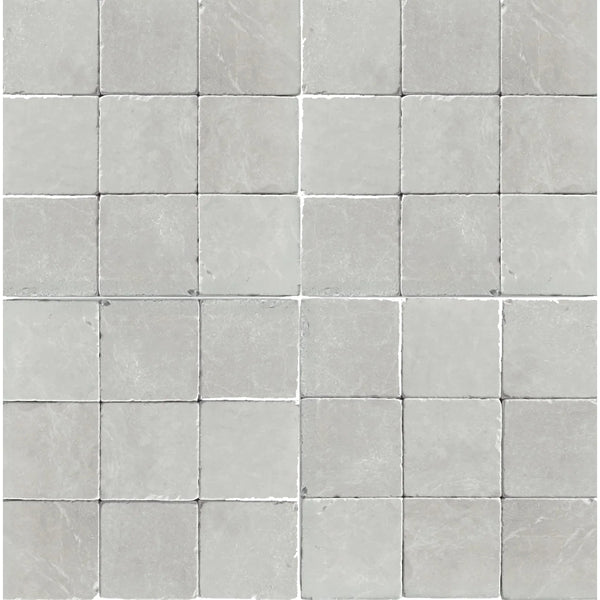 Gray square tile pattern featured in White Pearl/Botticino Beige Marble 4X4 Tumbled