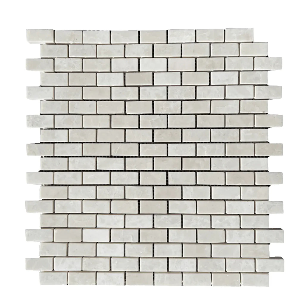 White brick mosaic tile in White Pearl/Botticino Beige Marble polished finish