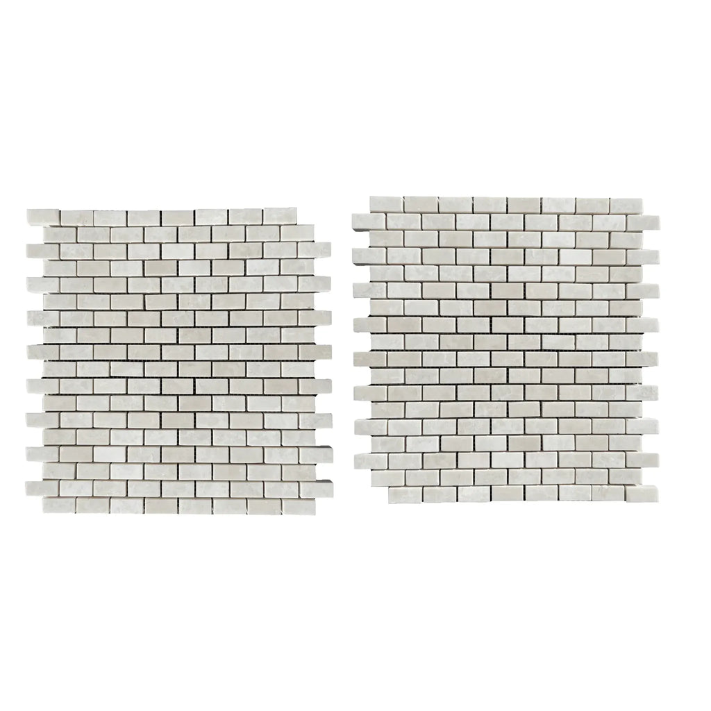 Two white brick mosaic tile sheets of White Pearl/Botticino Beige Marble