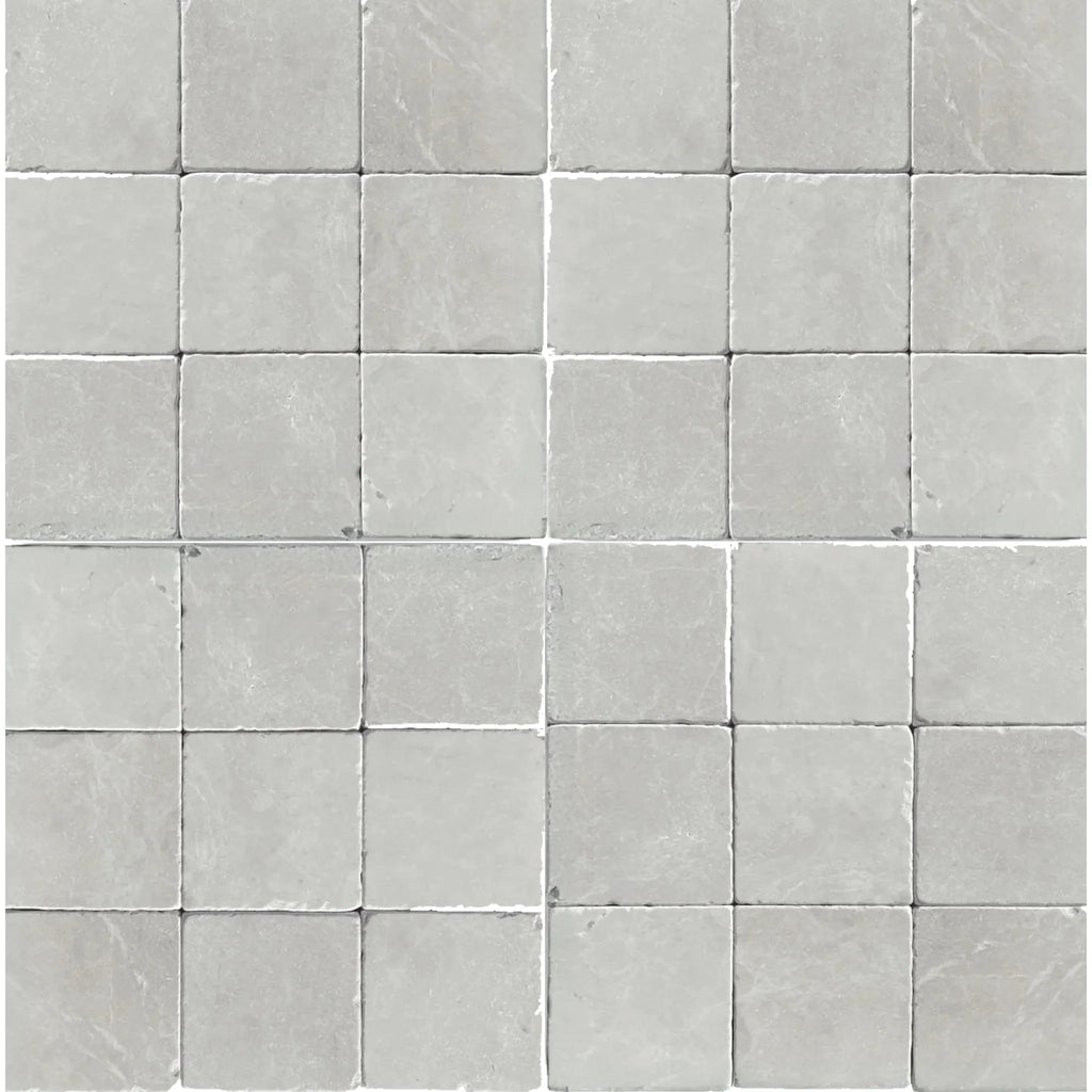 Gray square tile pattern of White Pearl/Botticino Beige Marble 6X6 Tumbled