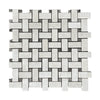 Woven pattern of White Pearl and Botticino Beige Marble Mosaic with Emperador Dark dots