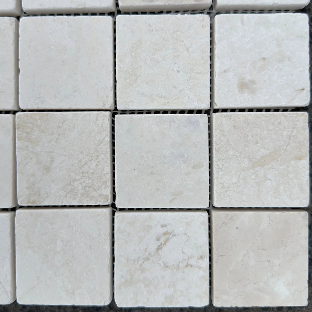 Square travertine mosaic tiles in White Pearl Botticino Beige Marble Mosaic 2X2 Tumbled