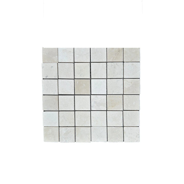 White Pearl Botticino Beige Marble Mosaic 2X2 Tumbled Square Mosaic Tile Sheet