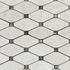 Diamond and square patterned tile in White Pearl/Botticino Beige Marble Octave Mosaic