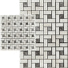 Mosaic tile pattern featuring White Pearl and Botticino Beige Marble with Emperador Dark Dots